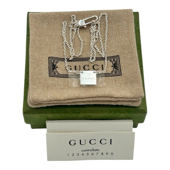 BRAND NEW ✨ GUCCI Sterling Silver Square Logo Necklace - Picture 10 of 10